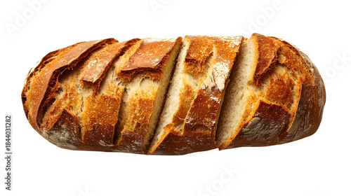 Rustic artisan sourdough bread loaf freshly sliced showcasing a golden crust and soft interior texture against black