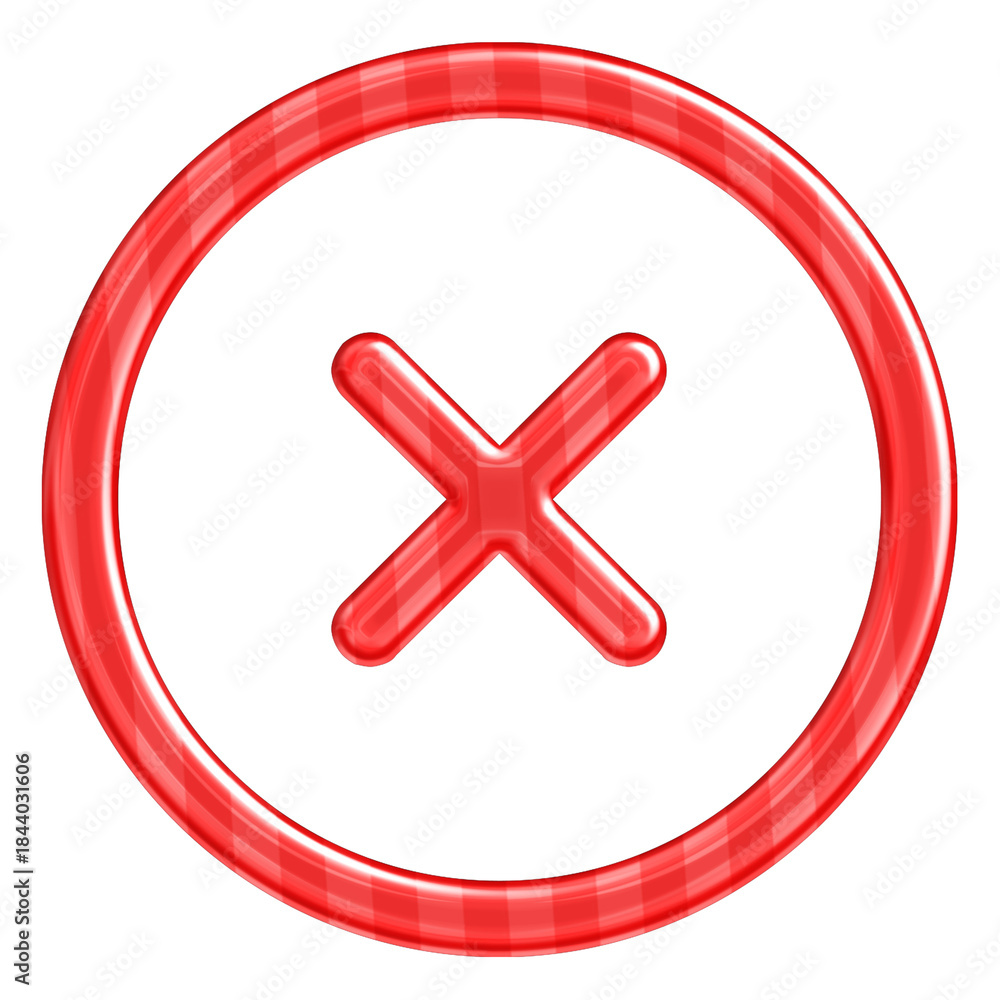 Obraz premium Glossy Christmas Outline Cross Icon with a 3D Effect – Red Candy Cane Striped Jelly Cancel Symbol for Holiday Web UI