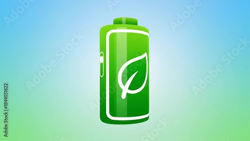 Green energy battery icon with leaf symbol and 100 percent charge.