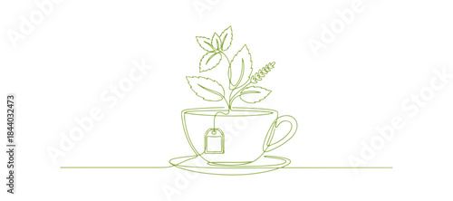 A Continuous Line Drawing of a Herbal Tea Icon. Vector Illustration in a Single Line
