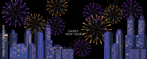 New year Fireworks skyline 