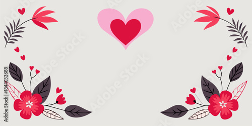 Tropical Valentine Floral Frame. High-quality vector illustration with a modern, contrasting color scheme. Ready for graphic design, social media, and Valentine's Day print materials.