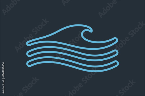 Dynamic Ocean Wave Illustration, Coastal Landscape, Graphic Design, Blue Tones, Digital Art