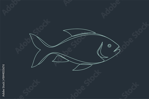 Illustration of a Fish, Nature, Marine Life, Vector Art, Dark Background, Side View, Aquatic Concept
