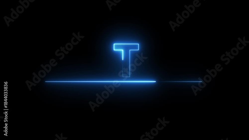 Glowing neon alphabet text animation. Neon alphabet letter T animation on black background.