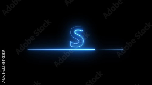 Glowing neon alphabet text animation. Neon alphabet letter S animation on black background.