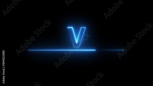 Glowing neon alphabet text animation. Neon alphabet letter V animation on black background.