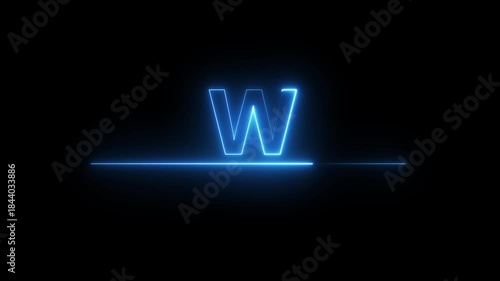 Glowing neon alphabet text animation. Neon alphabet letter W animation on black background.