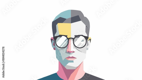 Geometric Portrait of a Man Wearing Round Glasses.