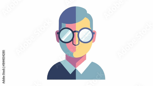 Stylized illustration of a person with glasses and a split-color face.
