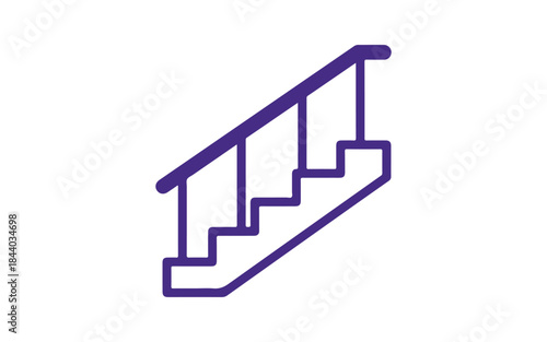 A staircase illustrated with a railing, represented in a linear style icon. Staircase that has a handrail. The width of the stroke is editable.

