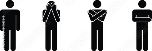 Silhouette figures showing different body postures and emotional expressions for communication, psychology, and behavioral design use.