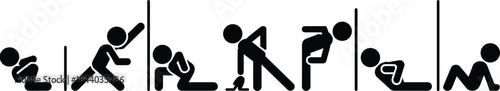 Creative stick figure typography spelling “EXERCISE” using physical poses to promote fitness, movement, and healthy lifestyle design concepts.