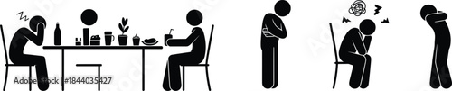 Stress And Mental Health Silhouette Pictograms Showing Fatigue, Anxiety, Depression And Emotional Distress At Home And Workplace For Psychology Awareness Design