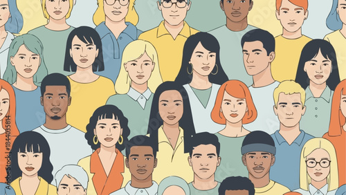 Diverse group of people with varied ethnicities and ages depicted in a colorful illustration.