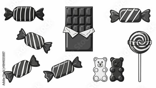 Collection of Sweets and Chocolate Bar Illustration.