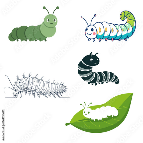Vibrant and Playful Cartoon Caterpillar Collection for Nature and Insect Themes