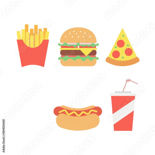 Aesthetic collection of popular fast food vector icons in clean, flat design style