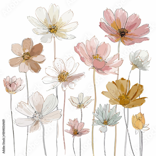 Clean Aesthetic Floral Vector Illustration Pack of Diverse Bloom Art