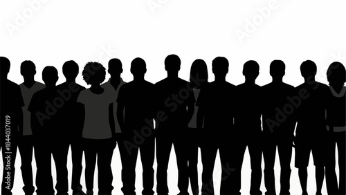 Diverse group of people standing together in silhouette.