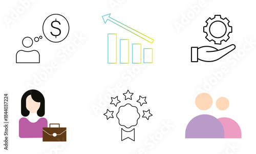 Vector illustration set of business people icons featuring a professional woman and businessman concept for office work and finance web design