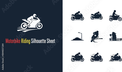 Collection of motorbike riding and racing silhouettes for dynamic motion concepts