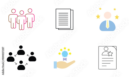 A versatile set of vector business icons and symbols for web design, representing concepts like money, health, and people