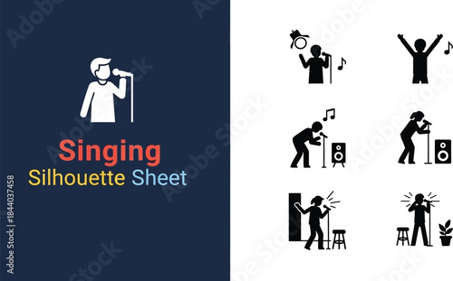 Collection of singing and performance silhouettes for music-related concepts