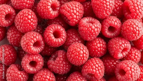 Fresh ripe red raspberries piled together