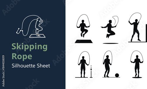 Collection of male and female skipping rope silhouettes for fitness and exercise