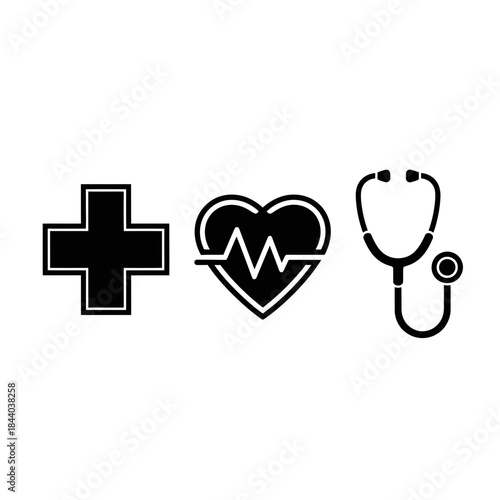 Essential medical icons symbolizing healthcare, cardiology, and life support with a clean, modern aesthetic for professional use.