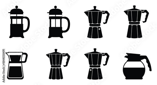 Coffee makers like french press moka pot and carafe designs