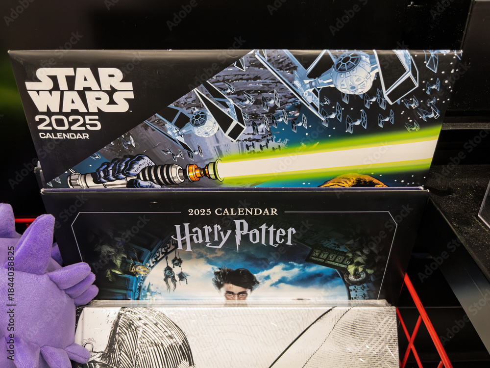 Obraz premium Star Wars and Harry Potter 2025 Calendars Displayed