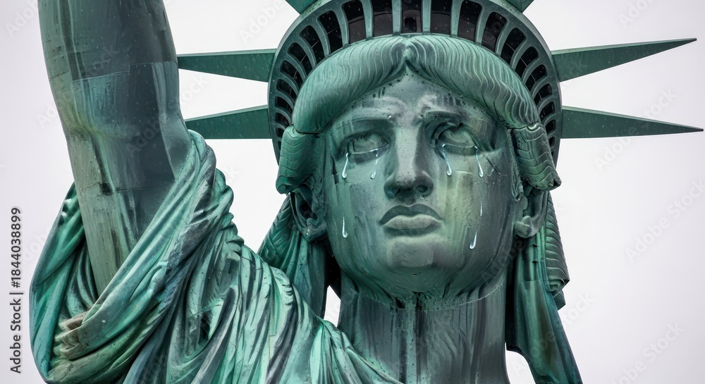 Obraz premium Statue of Liberty weeping with painted tears symbolizing sorrow and despair for the nation