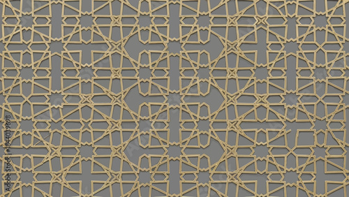 Intricate Geometric Islamic Pattern with Gold and Gray Tones.