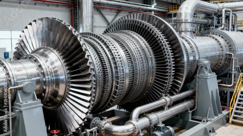 Medium shot of a modular steam turbine system in an industrial power plant showcasing flexible components designed for scalable and efficient electricity generation.