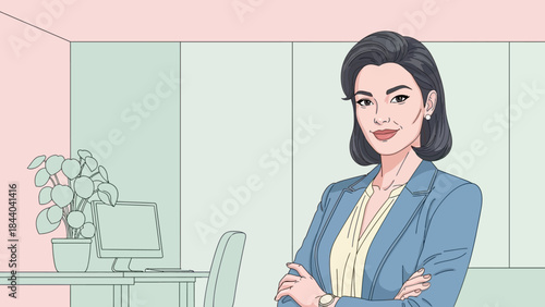 Confident Businesswoman Standing with Arms Crossed in Professional Attire.