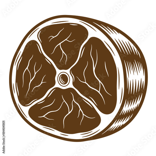 Artistic sketch illustration of a cut of beef showing fat and texture on white background