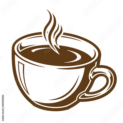 A simple steaming coffee cup in brown tones classic sketch style vector illustration