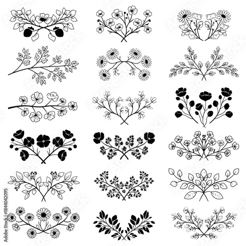 Botanical elegance with floral and leaf accents, perfect for adding a touch of nature to invitations, branding, and delicate designs, originally a vector graphic