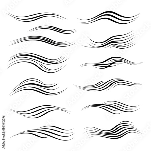 Dynamic collection of graphic wave elements for modern design projects, elegant swirls to add visual flair, flowing abstract lines for creative compositions