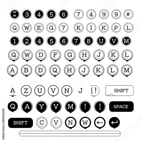 Vintage Typewriter Keys Clipart for Graphic Design Projects, Retro Font Elements Collection, Classic Typography Style, Old-Fashioned Lettering Resources