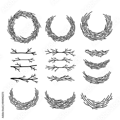 Rustic twig and branch wreaths for natural designs, offering a touch of woodlands charm for invitations, logos, and artistic projects with a simple elegant feel