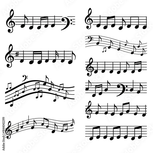 Elegant musical notation set, perfect for composers, musicians, and music educators to use in their creative projects and professional designs for print or web