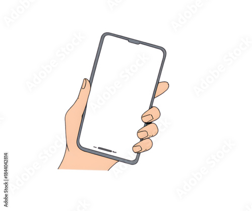 Hand holding a smartphone, minimalist, flat outline.