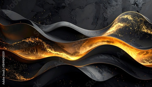 Panel kuchenny z motywem Flowing, abstract composition featuring golden highlights over a dark background