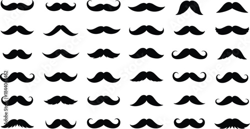Collection of black mustache icons on white background moustaches facial hair
