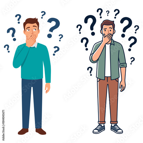 Two Men with Hands Over Mouths Questioning Illustration