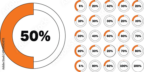 Fifty Percent Progress Circle and Various Percentage Donut Charts 50 percent