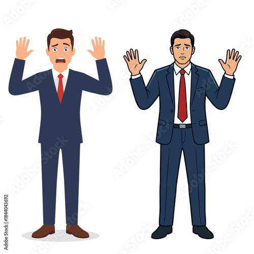 Blamed Businessman in Suit with Raised Hands Illustration